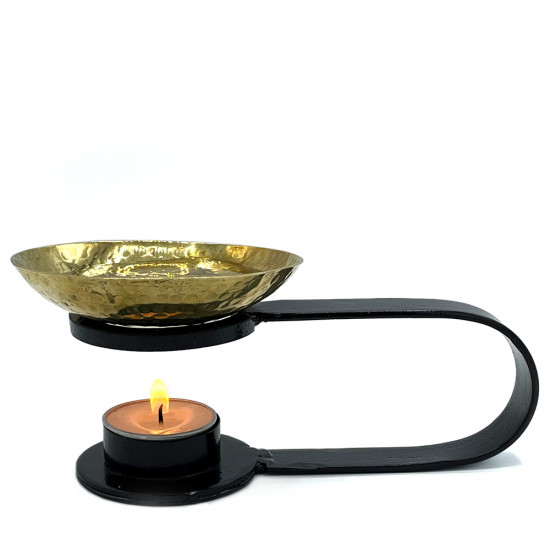 Handcrafted Iron and Hammered Brass Oil Burner, Aromatherapy Burner, Incense Holder, Tea Light Holder (Free Oil Bottle & Tea Lights)