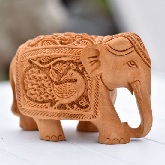 Wooden Hand Curved 3" Tall Elephant Statue