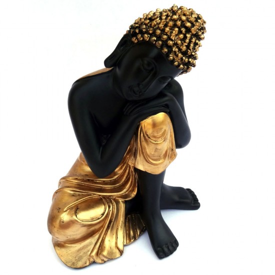 Relaxing Pose Buddha Statue in Mat Black & Gold Color Idol (9" Tall)