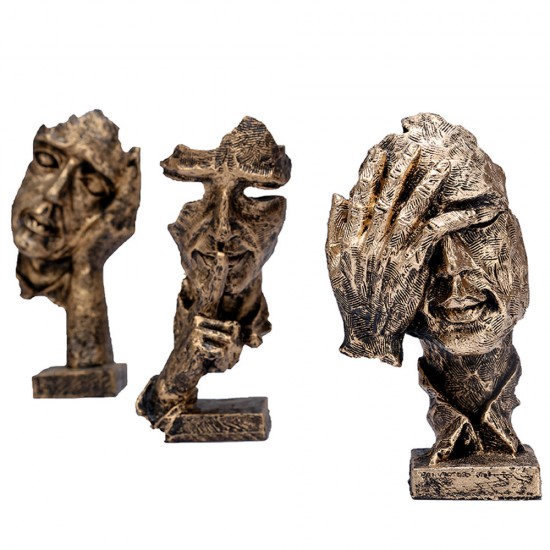 3 Pcs Thinker Statue, Silence is Gold Abstract Art Figurine, No Hear No See No Speak Modern Home Resin Sculptures Decorative Objects Desktop Decor