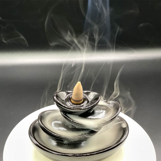 Ceramic Boat Shape Backflow Smoke Fountain Cone Holder (10 Incense Cone)
