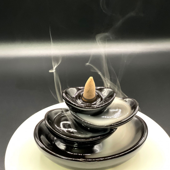 Ceramic Boat Shape Backflow Smoke Fountain Cone Holder (10 Incense Cone)