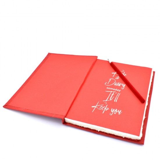Large Handmade Deckled Edge Paper Executive Notebook, Writing Journal with Matching Velvet Pencil (red)
