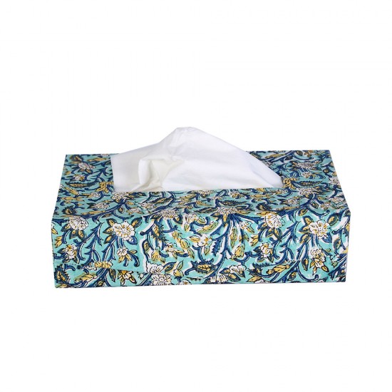 Handblocked Print Fabric Cover Tissue Paper Box/Cover/Holder (Foldable), Tissue Box
