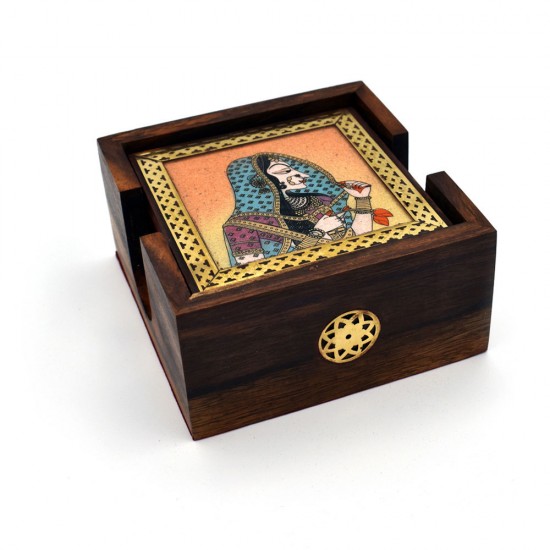 Bani Thani Gemstone Painting Wooden Coasters Set of 6, Gemstone Painting Wooden Tea & Coffee Coaster Set of 6 (Indian Monalisa)